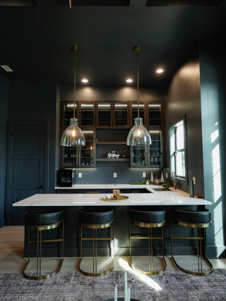 charcoal bar island brass pendants