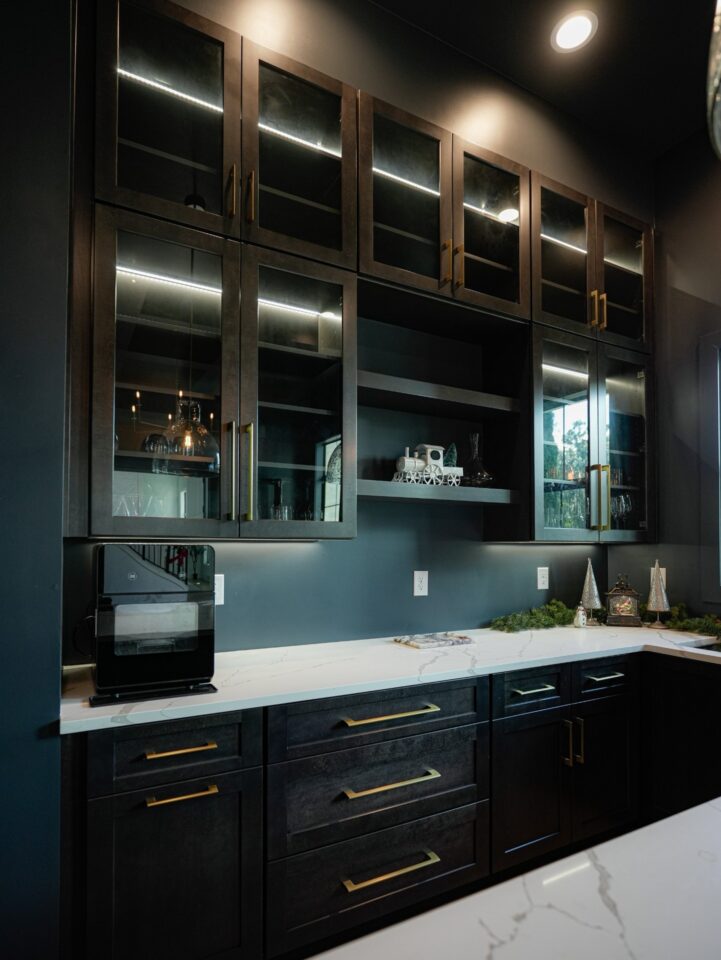 illuminated glass bar cabinetry
