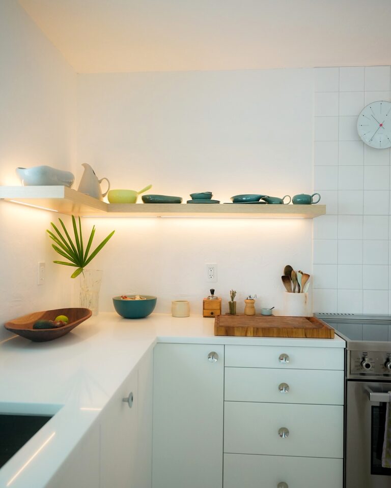 mid century floating shelves design