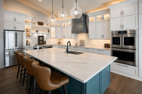 timeless teal contrast kitchen
