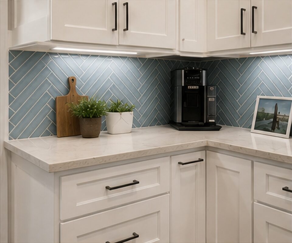 white shaker cabinetry coffee corner